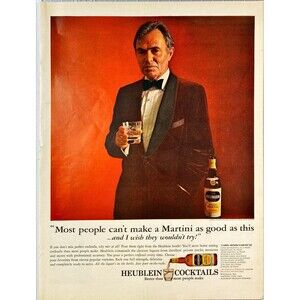 Heublein Cocktail Extra Dry Martini Featuring James Mason" Vintage Print Ad 1964